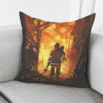 Brave Firefighter Painting Print Pillow Cover