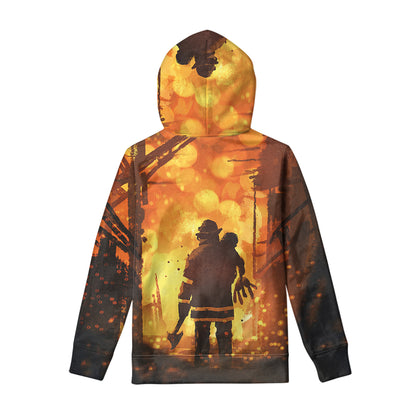 Brave Firefighter Painting Print Pullover Hoodie