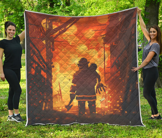 Brave Firefighter Painting Print Quilt