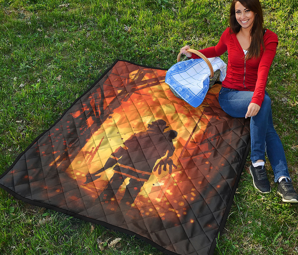 Brave Firefighter Painting Print Quilt
