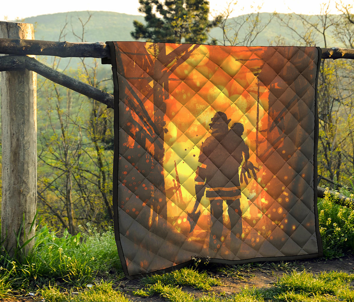 Brave Firefighter Painting Print Quilt