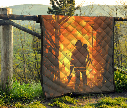 Brave Firefighter Painting Print Quilt