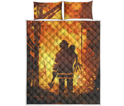 Brave Firefighter Painting Print Quilt Bed Set