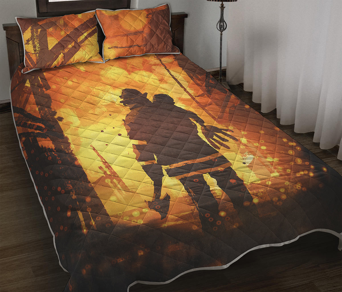 Brave Firefighter Painting Print Quilt Bed Set