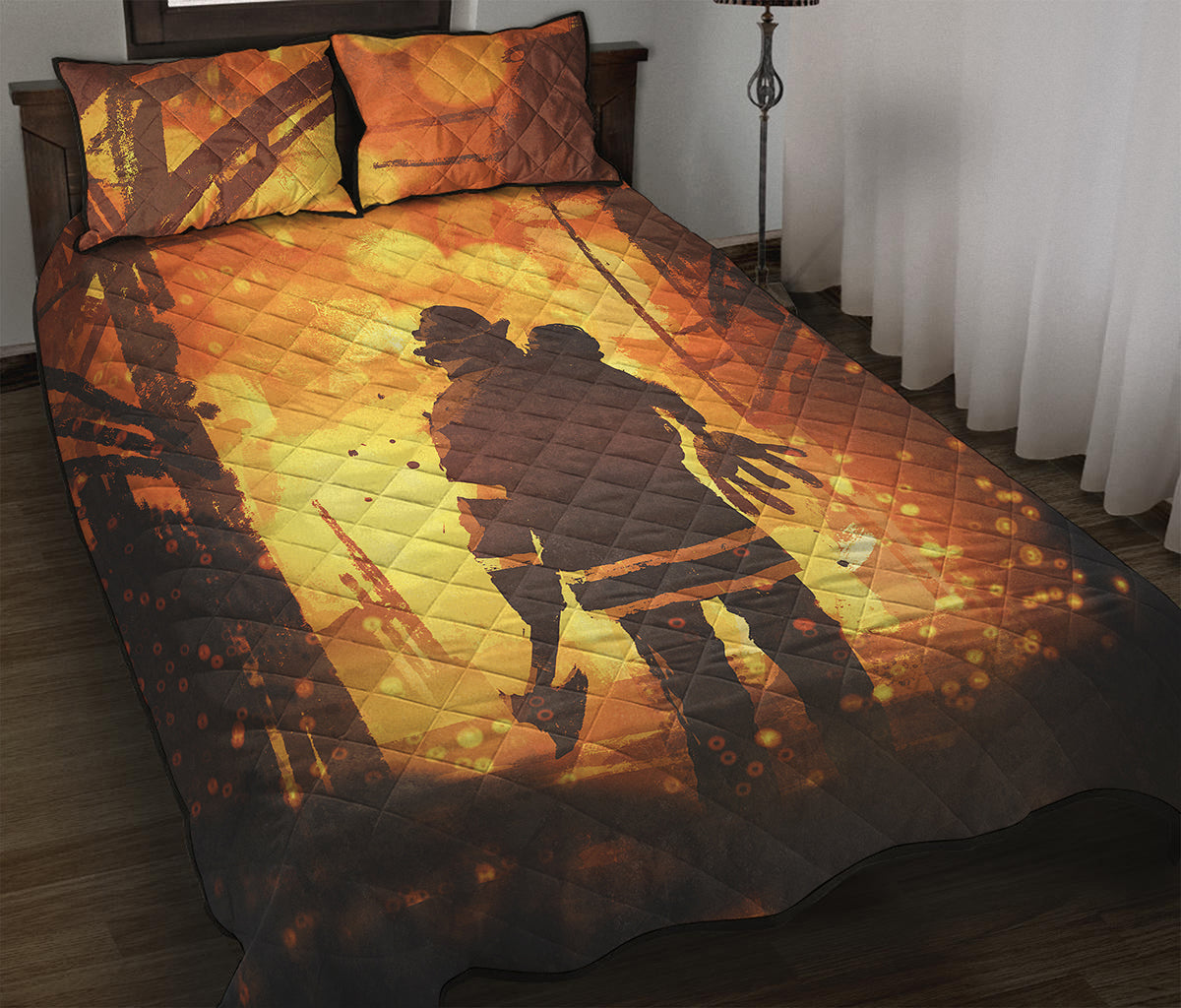 Brave Firefighter Painting Print Quilt Bed Set