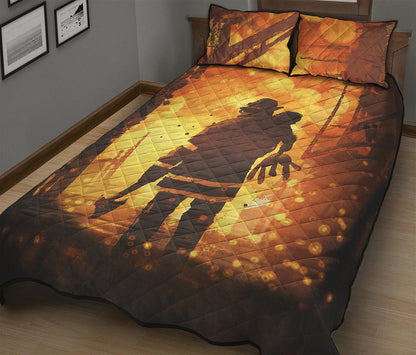 Brave Firefighter Painting Print Quilt Bed Set