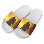 Brave Firefighter Painting Print White Slide Sandals