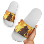Brave Firefighter Painting Print White Slide Sandals