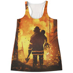 Brave Firefighter Painting Print Women's Racerback Tank Top