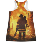 Brave Firefighter Painting Print Women's Racerback Tank Top
