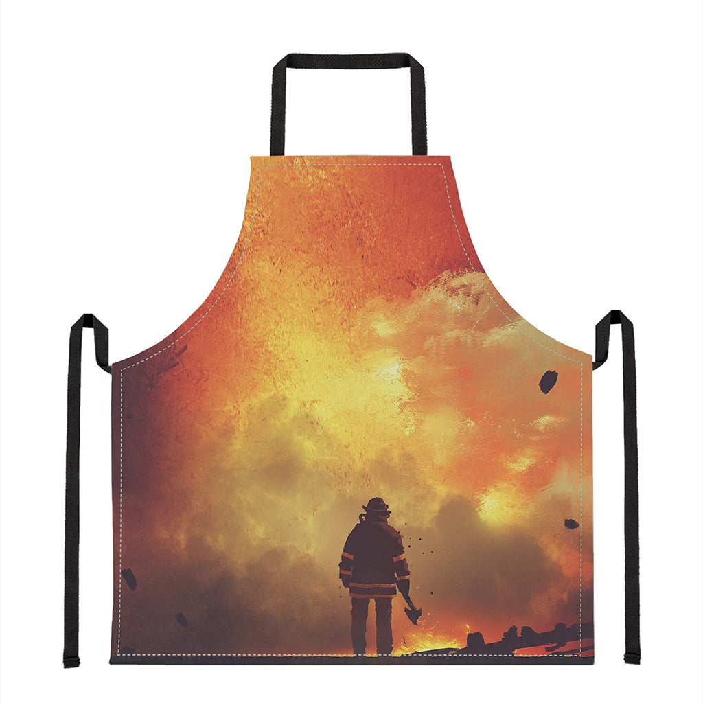 Brave Firefighter With Axe Print Apron