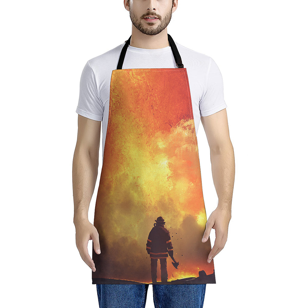 Brave Firefighter With Axe Print Apron