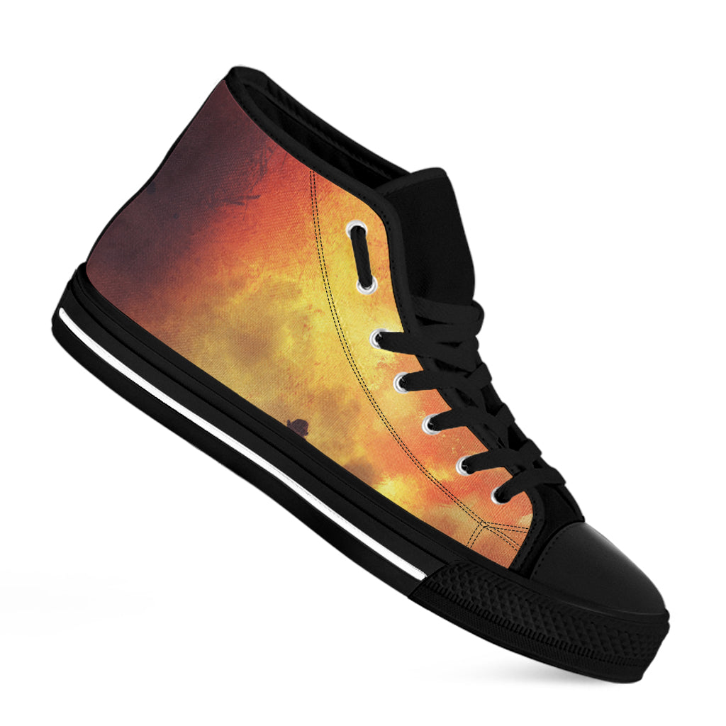 Brave Firefighter With Axe Print Black High Top Shoes