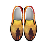 Brave Firefighter With Axe Print Black Slip On Shoes