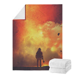 Brave Firefighter With Axe Print Blanket