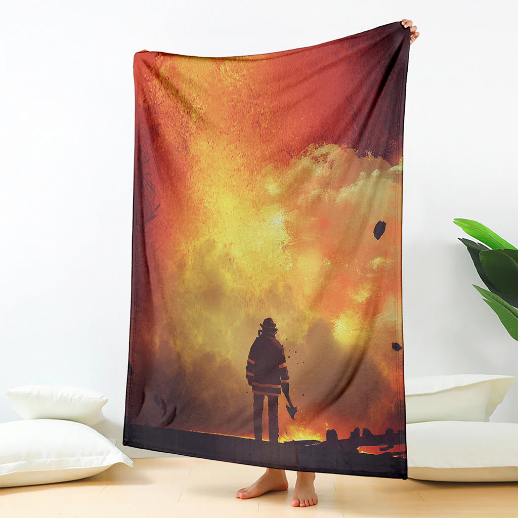 Brave Firefighter With Axe Print Blanket