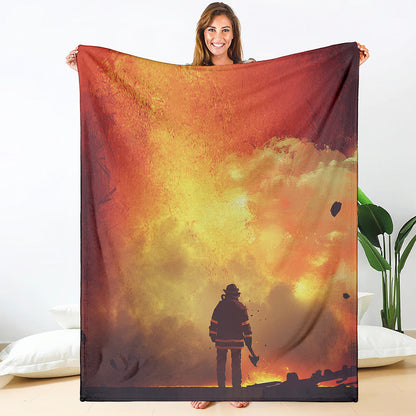 Brave Firefighter With Axe Print Blanket