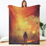Brave Firefighter With Axe Print Blanket