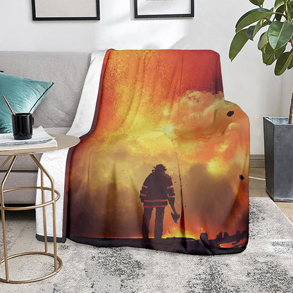 Brave Firefighter With Axe Print Blanket