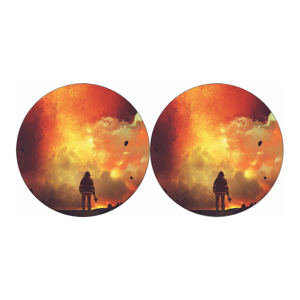 Brave Firefighter With Axe Print Car Coasters