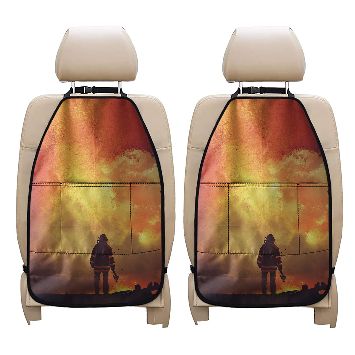 Brave Firefighter With Axe Print Car Seat Organizers