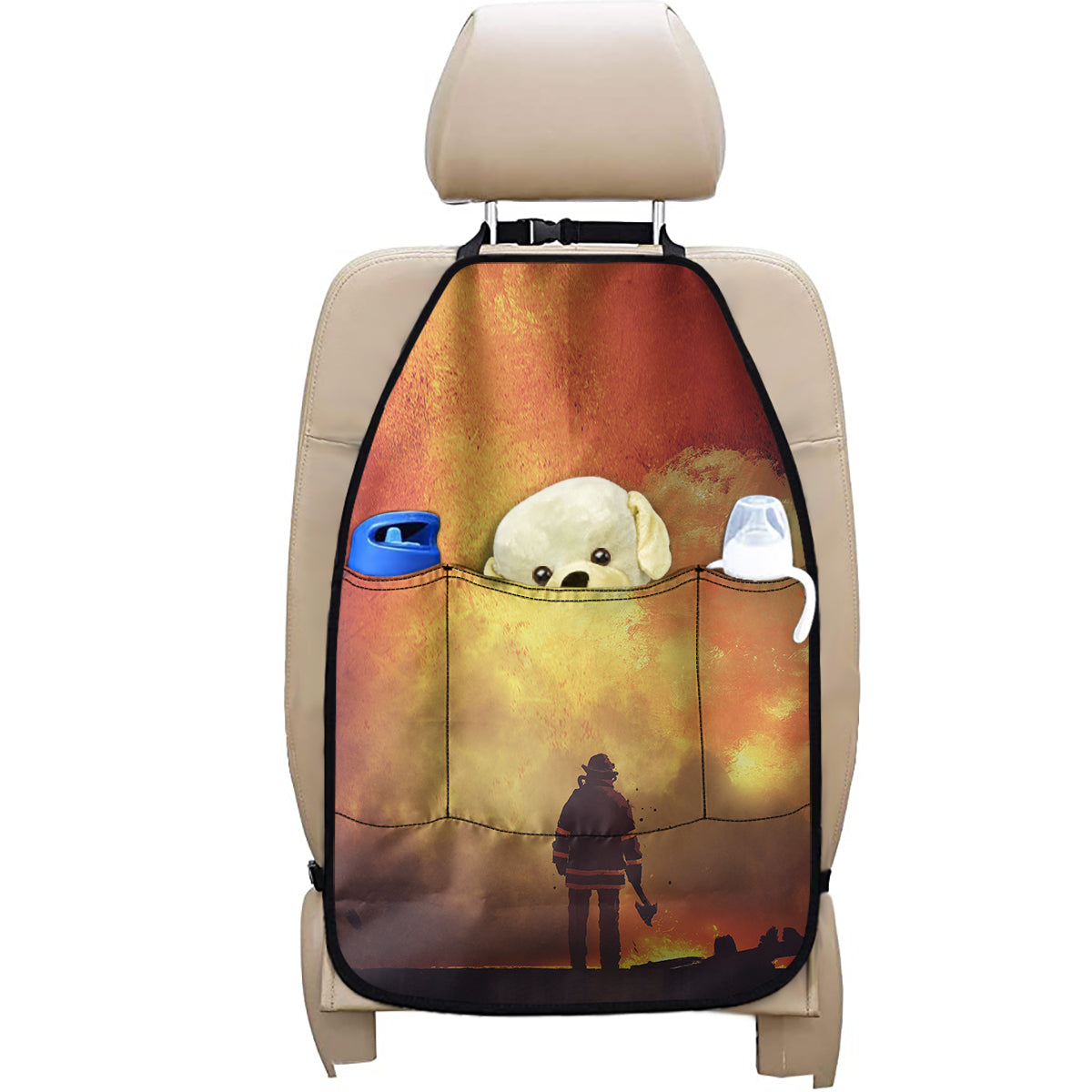 Brave Firefighter With Axe Print Car Seat Organizers