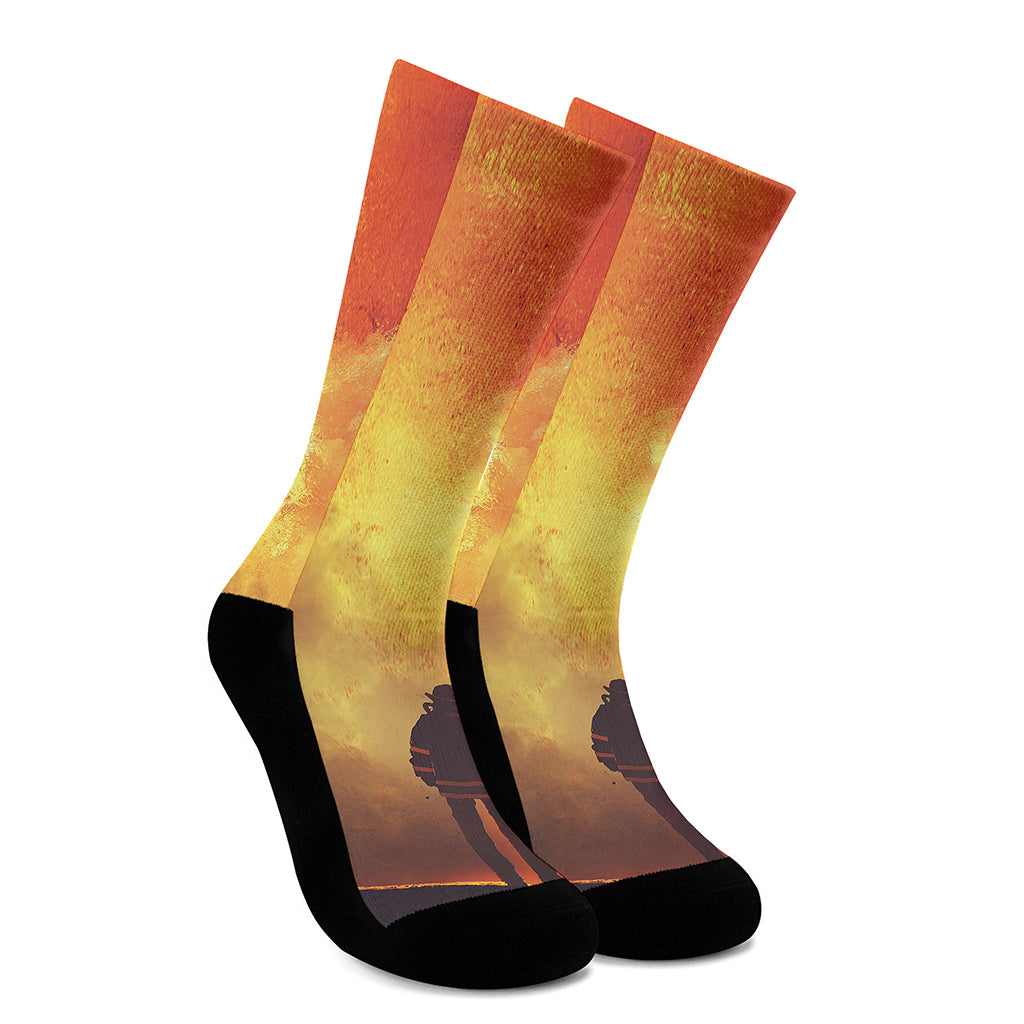 Brave Firefighter With Axe Print Crew Socks