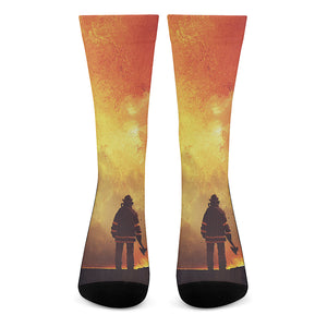 Brave Firefighter With Axe Print Crew Socks