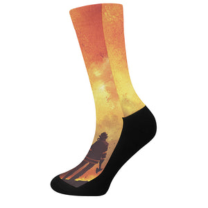 Brave Firefighter With Axe Print Crew Socks