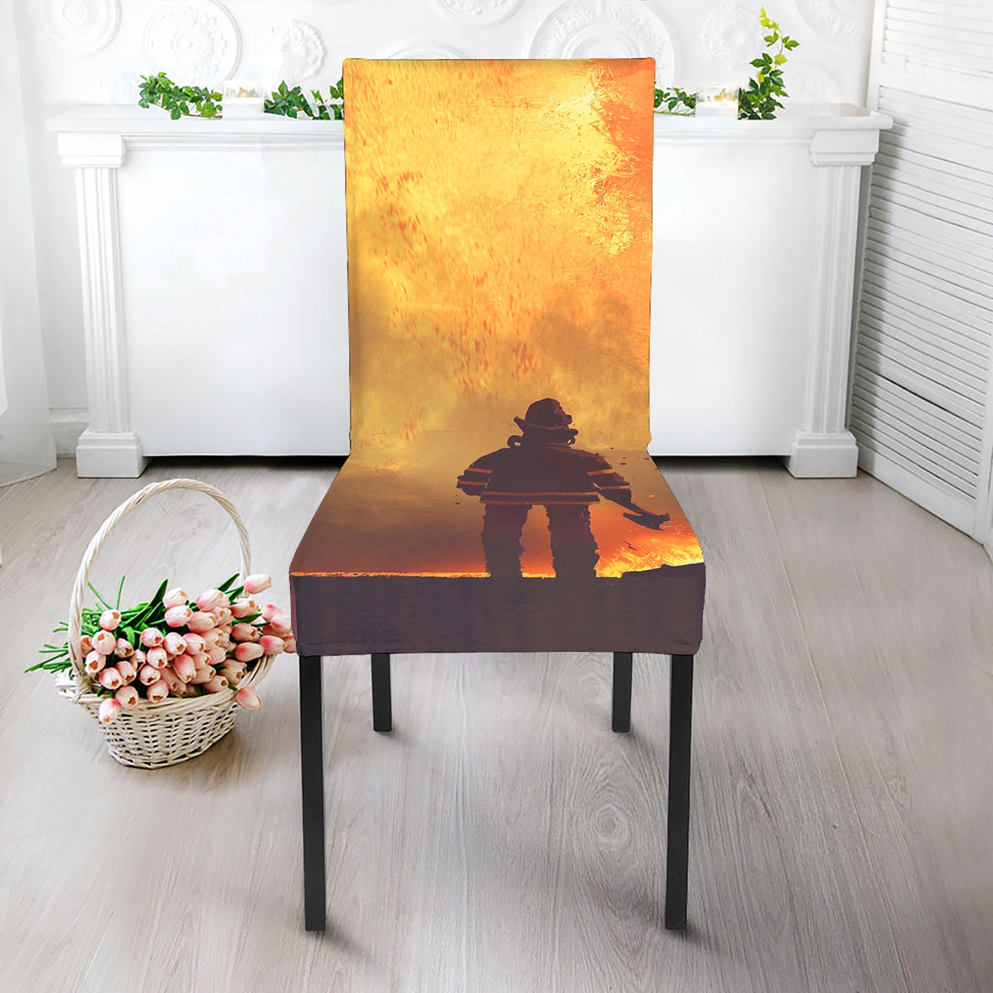 Brave Firefighter With Axe Print Dining Chair Slipcover