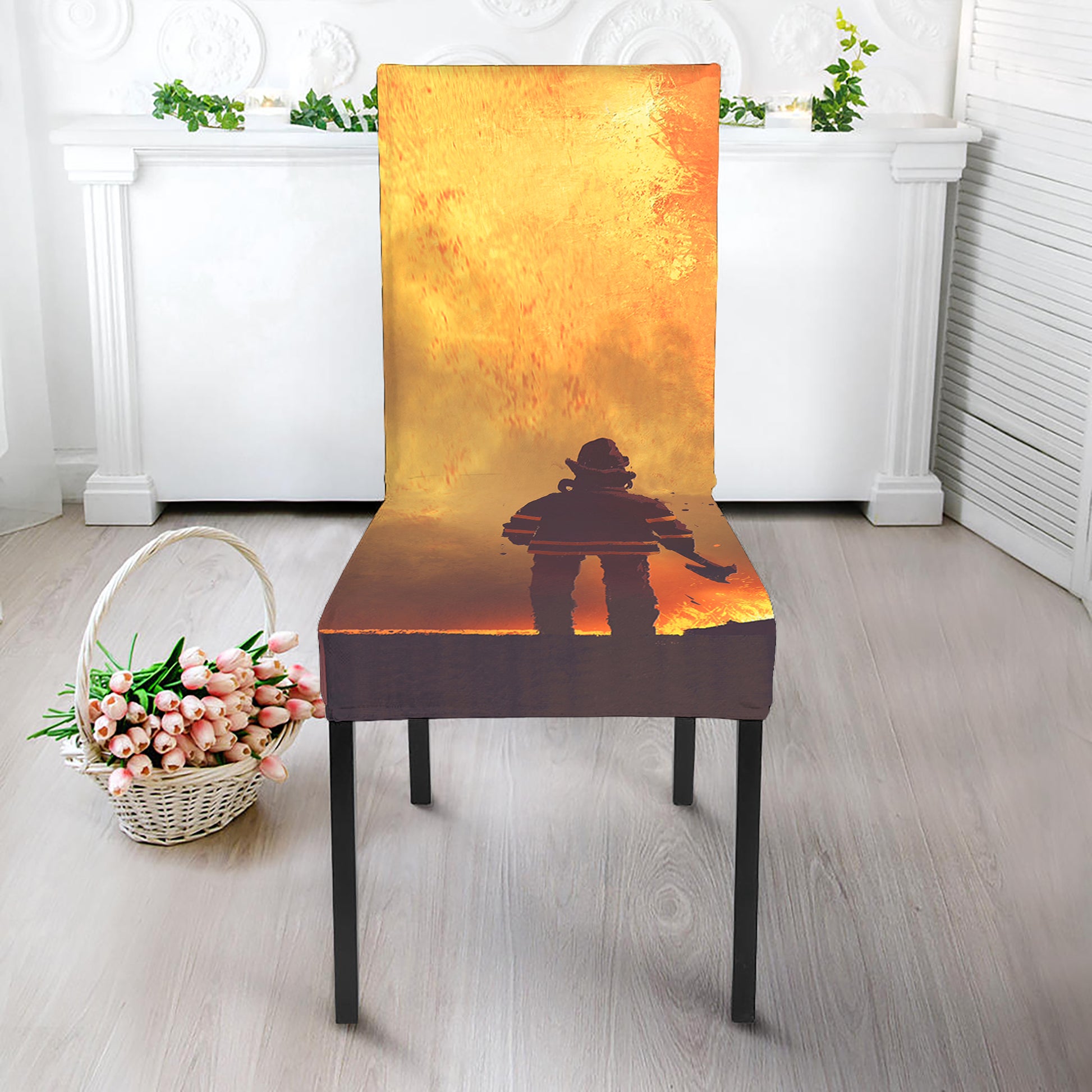 Brave Firefighter With Axe Print Dining Chair Slipcover