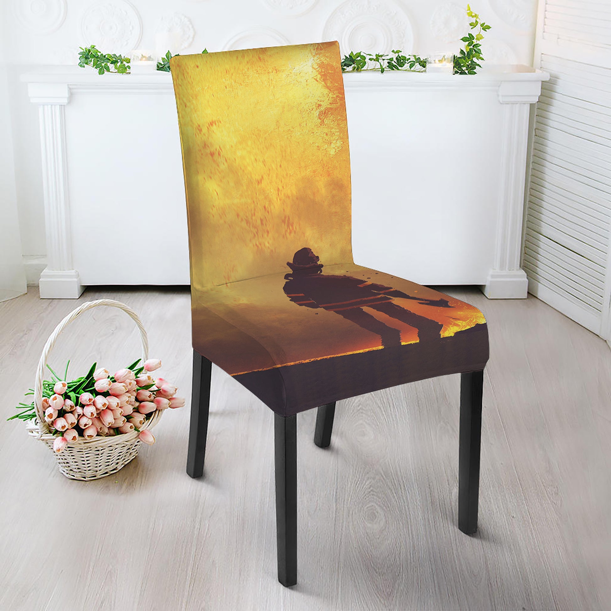 Brave Firefighter With Axe Print Dining Chair Slipcover