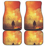 Brave Firefighter With Axe Print Front and Back Car Floor Mats