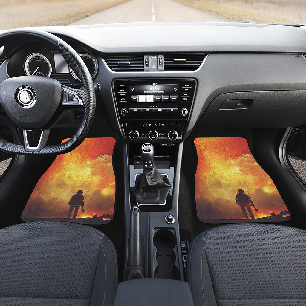 Brave Firefighter With Axe Print Front and Back Car Floor Mats