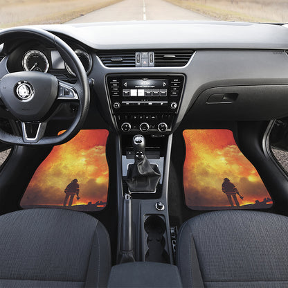 Brave Firefighter With Axe Print Front and Back Car Floor Mats
