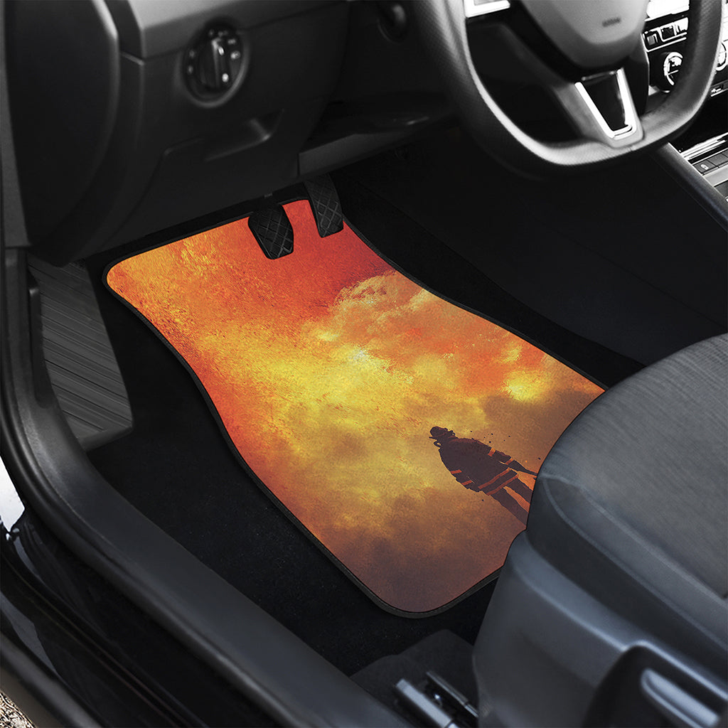 Brave Firefighter With Axe Print Front and Back Car Floor Mats