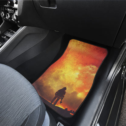 Brave Firefighter With Axe Print Front and Back Car Floor Mats