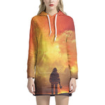 Brave Firefighter With Axe Print Hoodie Dress