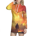 Brave Firefighter With Axe Print Hoodie Dress