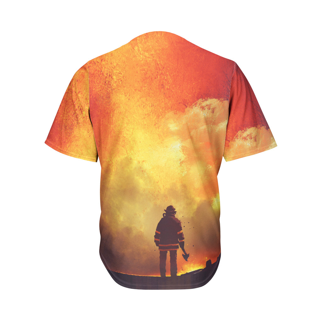 Brave Firefighter With Axe Print Men's Baseball Jersey