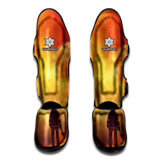 Brave Firefighter With Axe Print Muay Thai Shin Guard