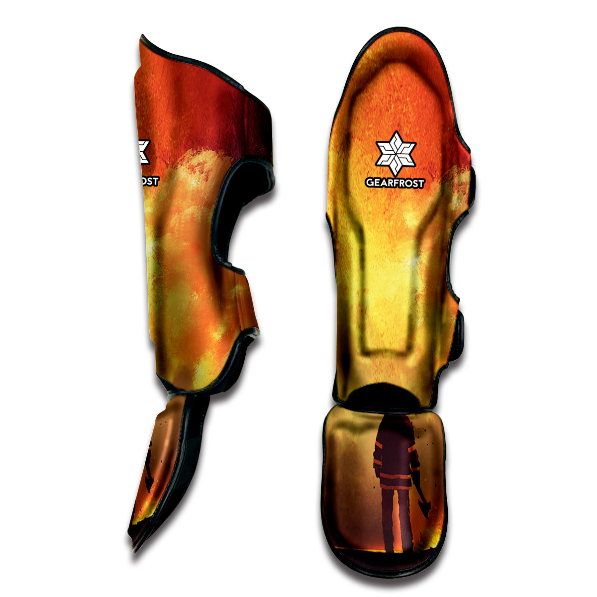 Brave Firefighter With Axe Print Muay Thai Shin Guards