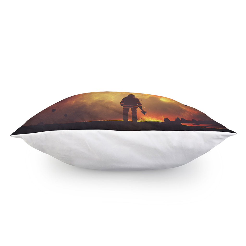 Brave Firefighter With Axe Print Pillow Cover
