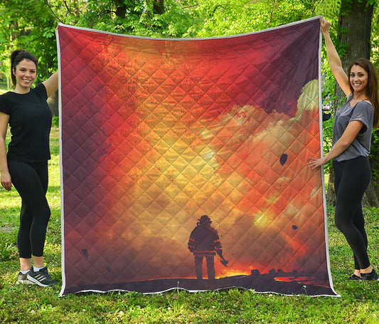 Brave Firefighter With Axe Print Quilt