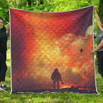 Brave Firefighter With Axe Print Quilt