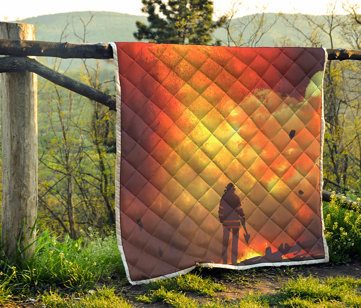 Brave Firefighter With Axe Print Quilt