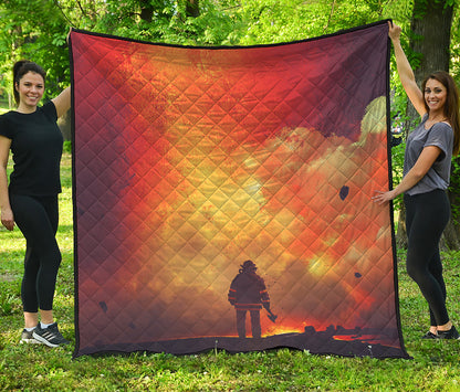 Brave Firefighter With Axe Print Quilt