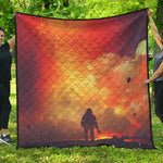 Brave Firefighter With Axe Print Quilt