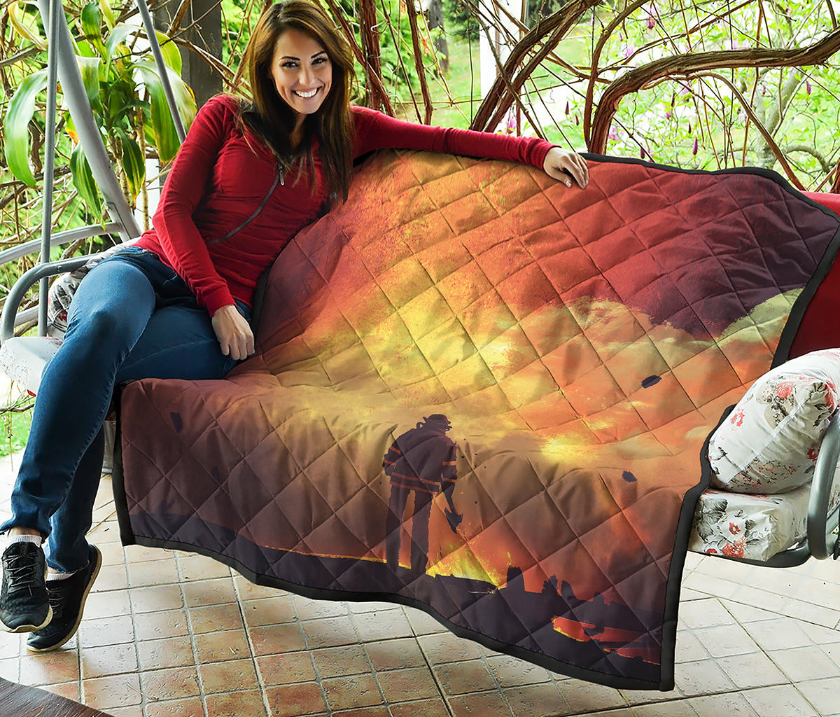 Brave Firefighter With Axe Print Quilt