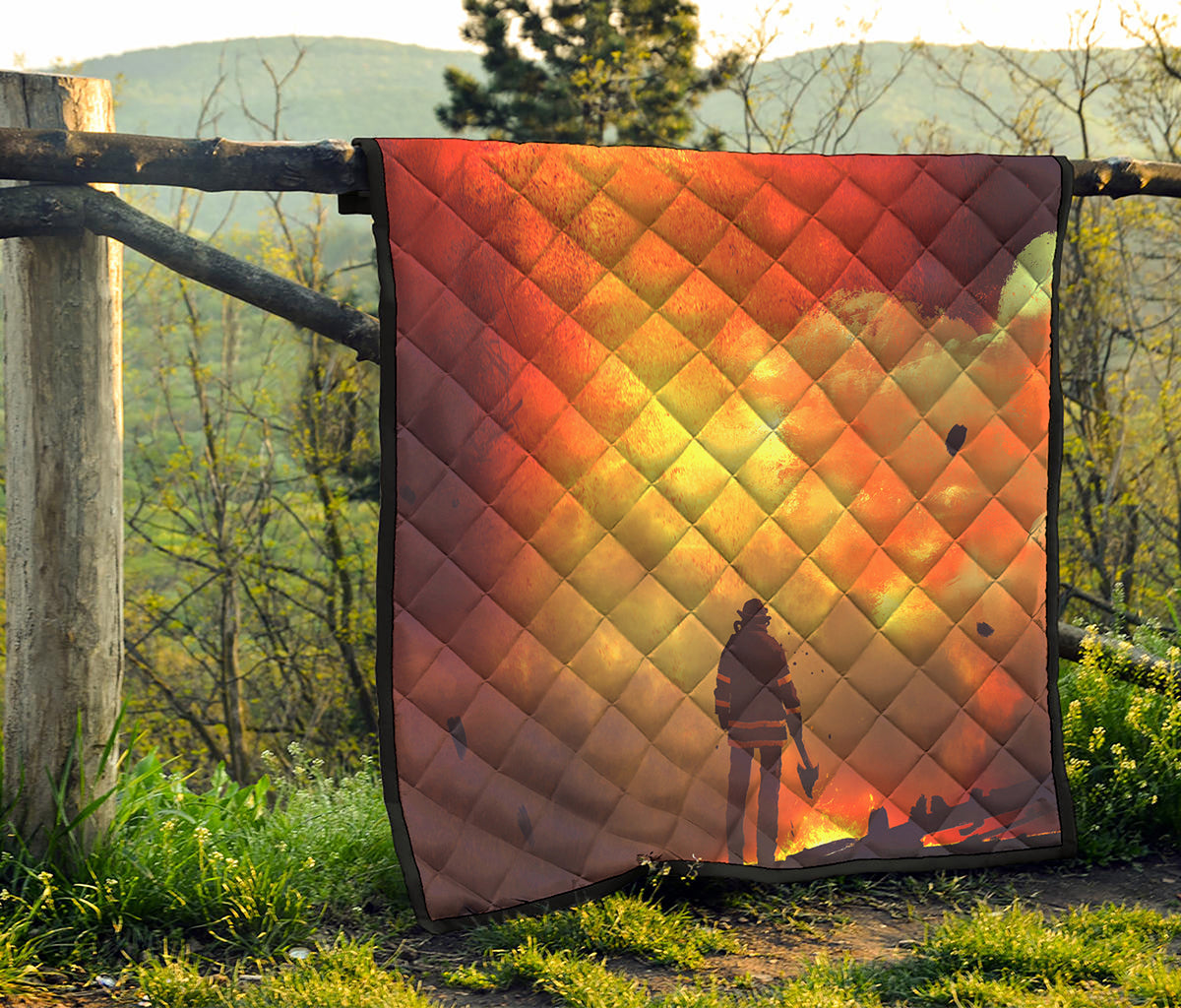 Brave Firefighter With Axe Print Quilt